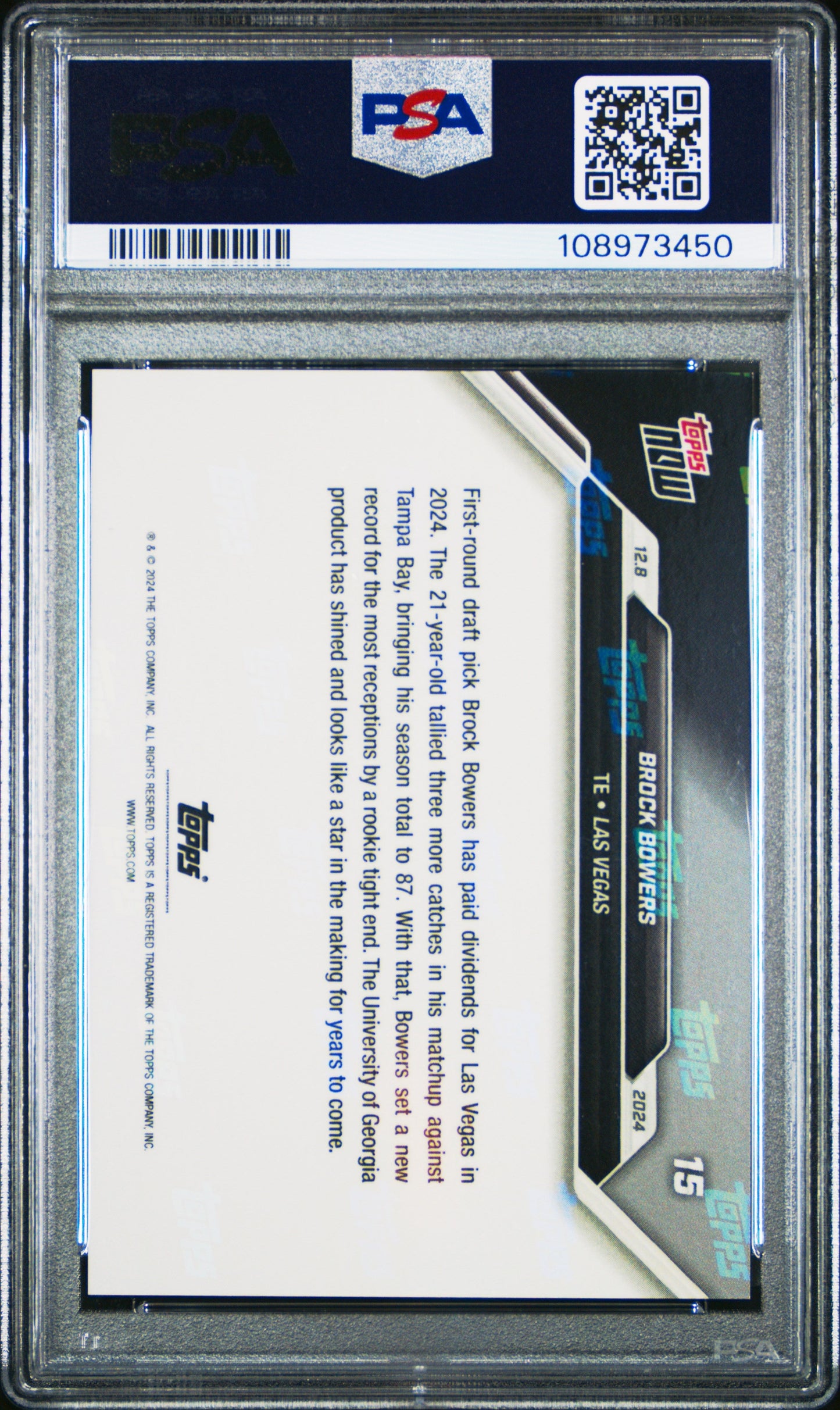Graded 2024 Topps Now Brock Bowers #15 Rookie RC Football Card PSA 10 Gem Mint