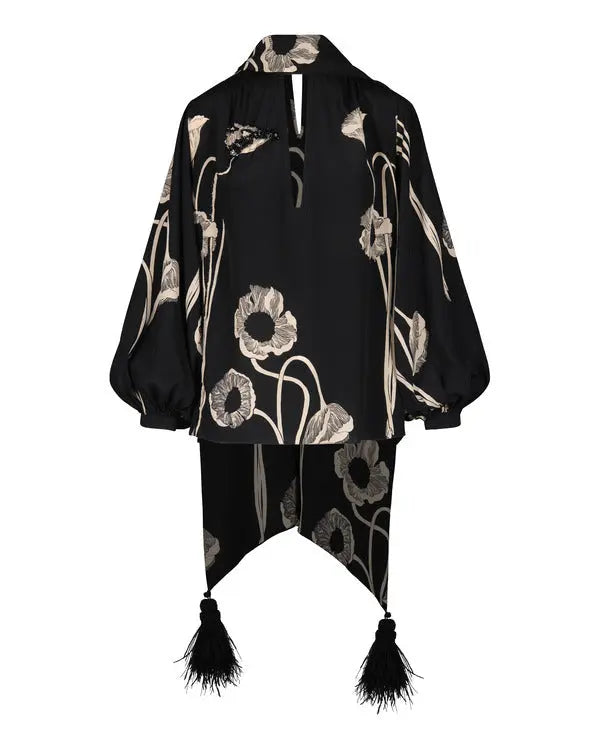 Beyond The Gates 2025 Tamara Tunie Black Floral Tassel Top