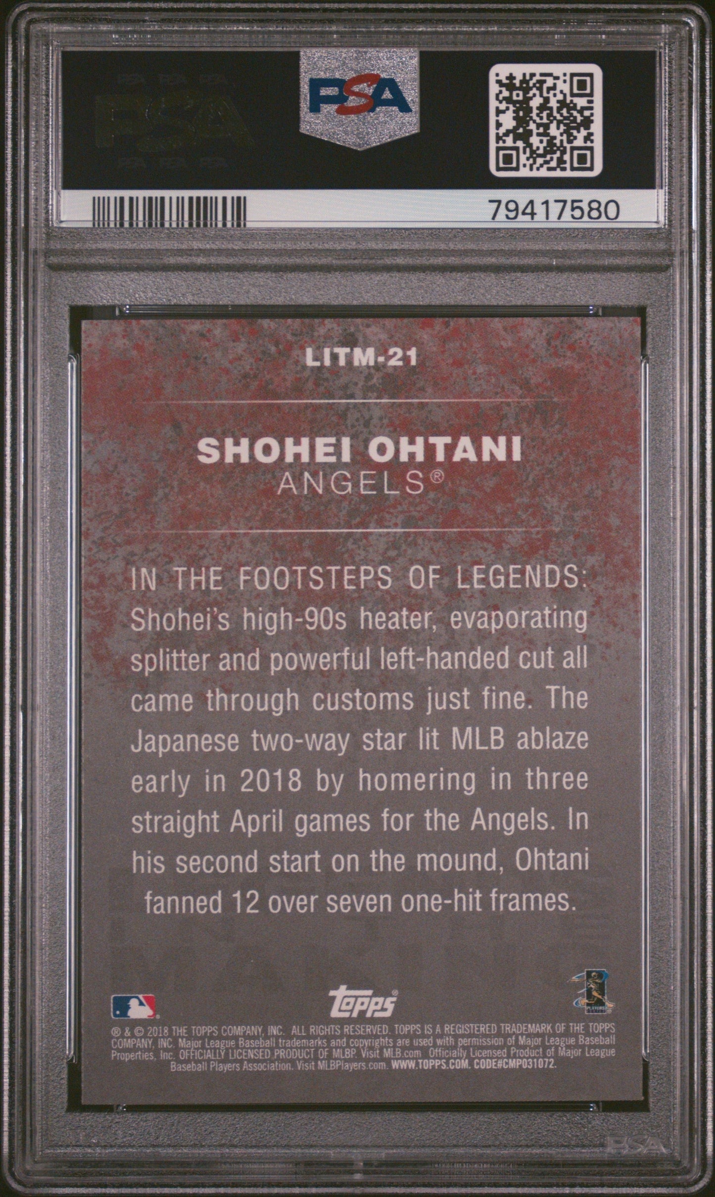 Graded 2018 Topps Update Shohei Ohtani #LITM21 Legends In The Making Rookie RC Baseball Card PSA 10 Gem Mint