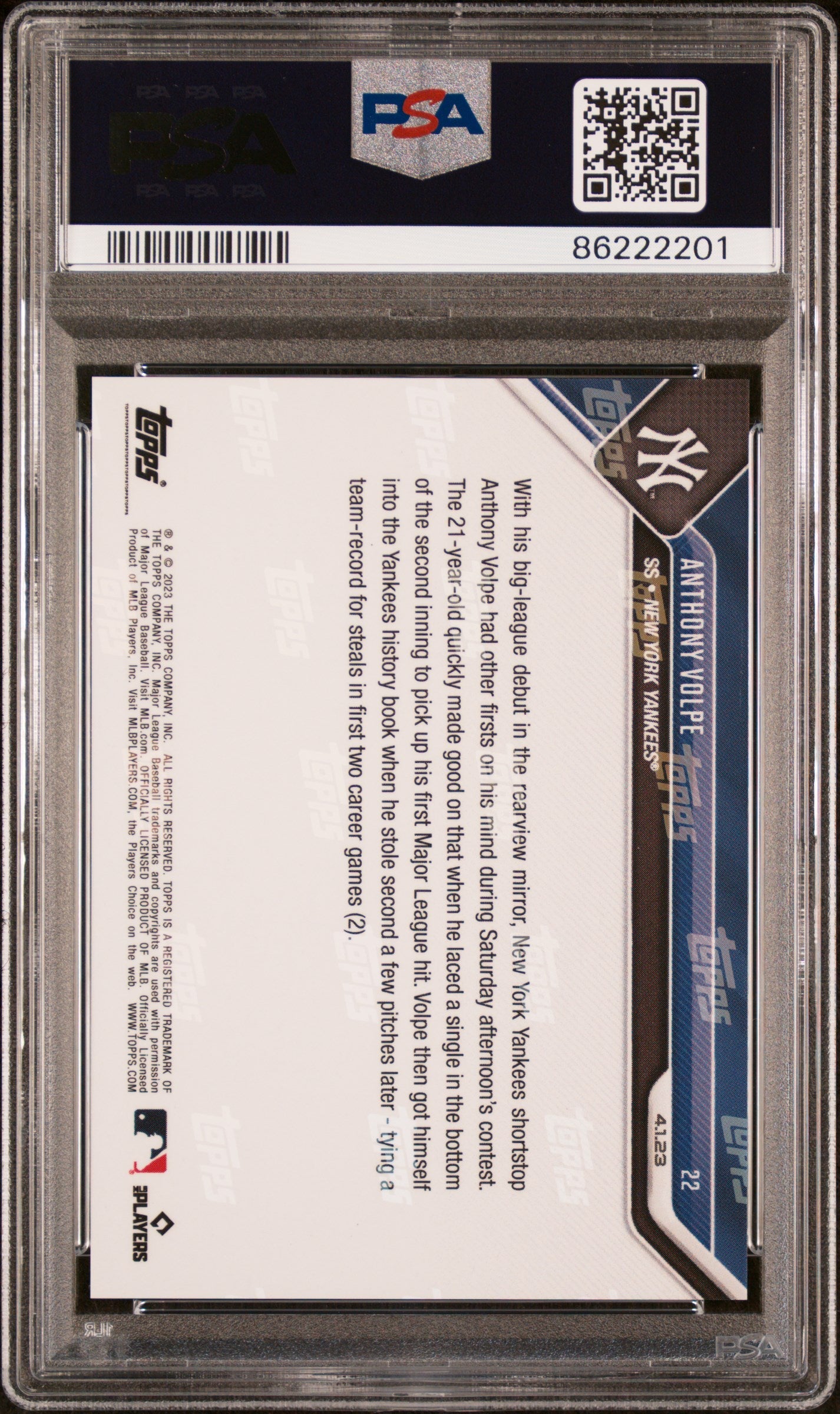 Graded 2023 Topps Now Anthony Volpe #22 Rookie RC Baseball Card PSA 10 Gem Mint