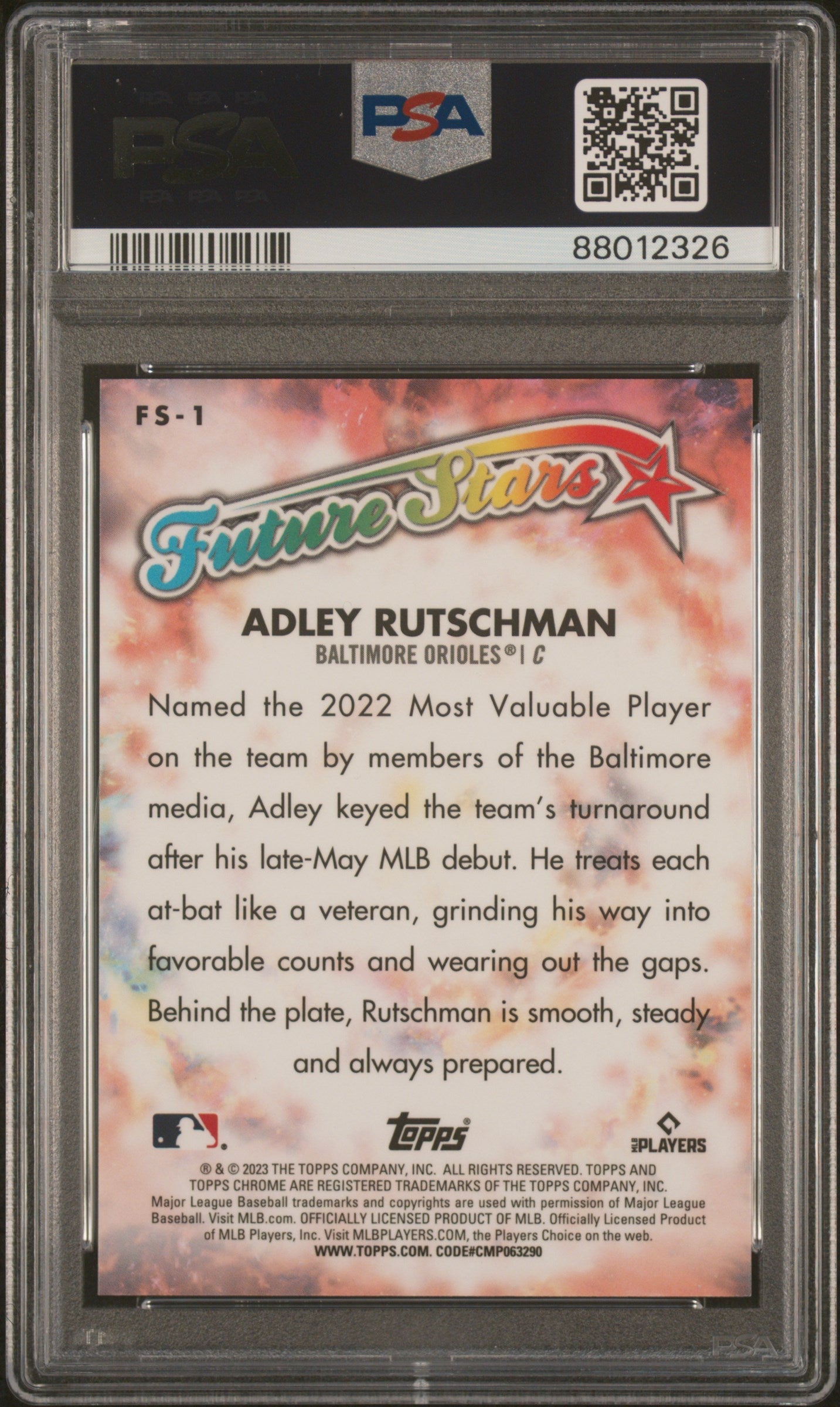 Graded 2023 Topps Chrome Logofractor Edition Adley Rutschman #FS1 Future Stars Rookie RC Baseball Card PSA 10 Gem Mint
