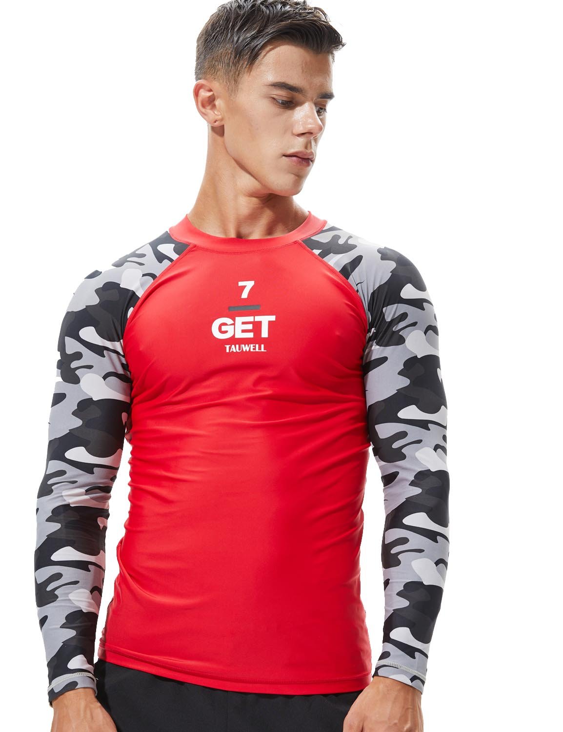 SEOBEAN TAUWELL Men's Long Sleeve Rash Guard Swimwear Surfing Shirt (Camo)