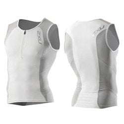 2XU Men's Compression Tri Singlet, White/Grey (Small)