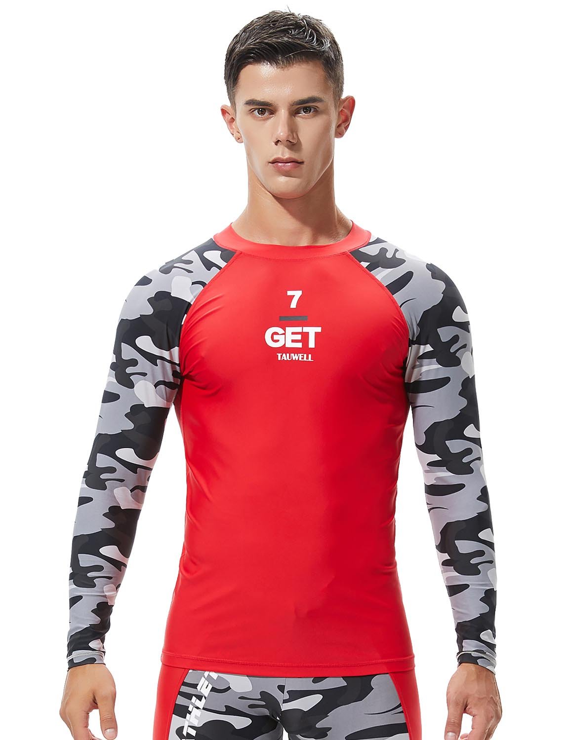 SEOBEAN TAUWELL Men's Long Sleeve Rash Guard Swimwear Surfing Shirt (Camo)