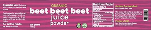 Beet Beet Beet- Organic Beet Juice Powder, 300 grams, 100% Pure USA Grown Beets, No Additives or Flavors, Cold Temperature Processed for Maximum Potency