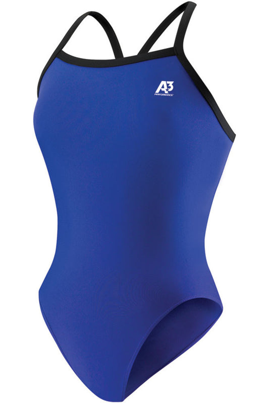 A3 Performance Women's One Piece Swimsuit, Royal with Black Trim