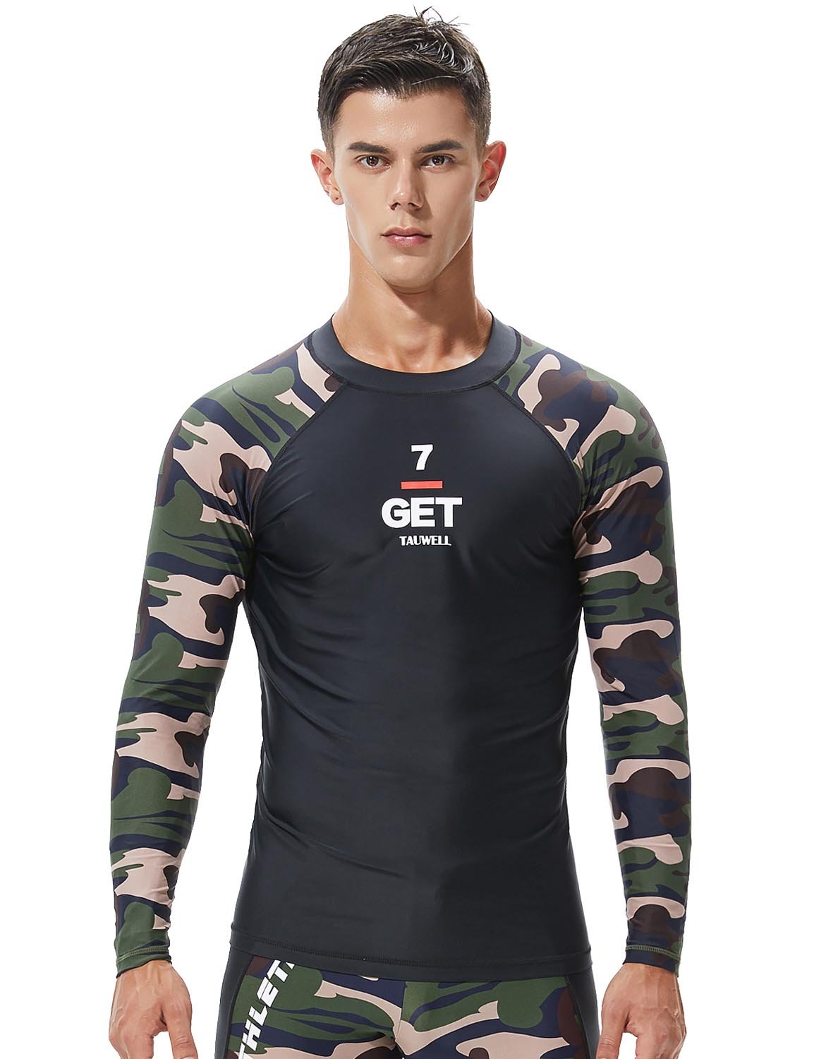 SEOBEAN TAUWELL Men's Long Sleeve Rash Guard Swimwear Surfing Shirt (Camo)