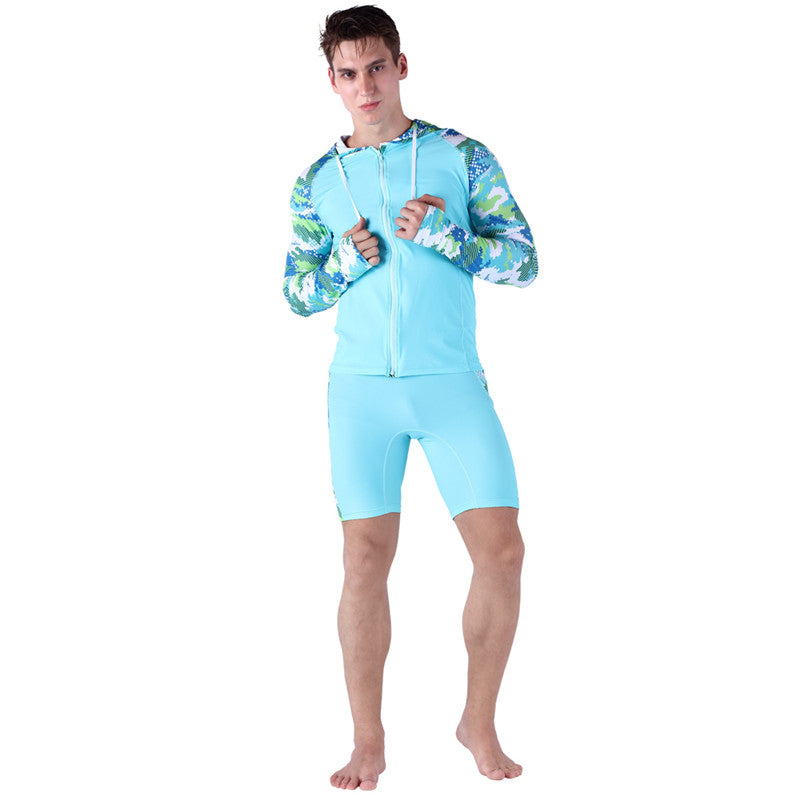 SABOLAY Compression Men's Rash Guard Swimsuit Hooded Shirt with Zipper
