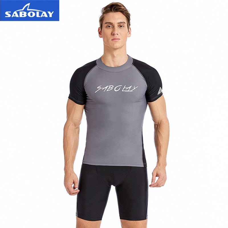 SABOLAY Mens Rashguard Swim Trunk Kit (Top and Bottom Options)