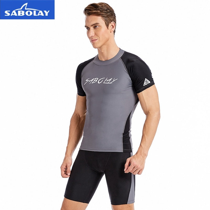 SABOLAY Mens Rashguard Swim Trunk Kit (Top and Bottom Options)