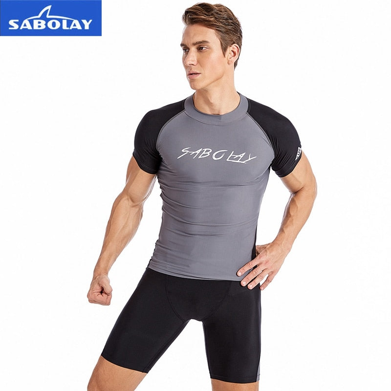 SABOLAY Mens Rashguard Swim Trunk Kit (Top and Bottom Options)