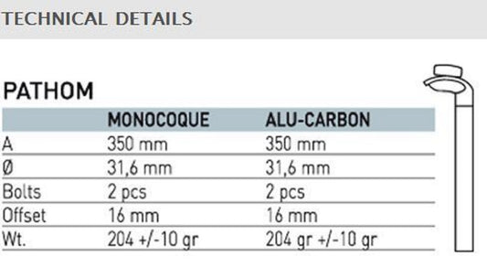 ITM Pathom Full Carbon Monocoque Black Seatpost/Seatpillar - 31.6mm 350mm