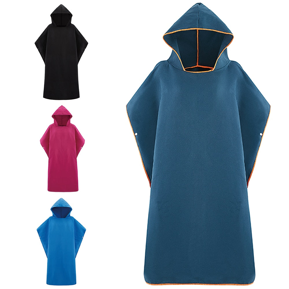 Microfiber Quick Dry Wetsuit Changing Robe Poncho towel With Hood for Swim, Beach, Lightweight, Beach Surf Poncho