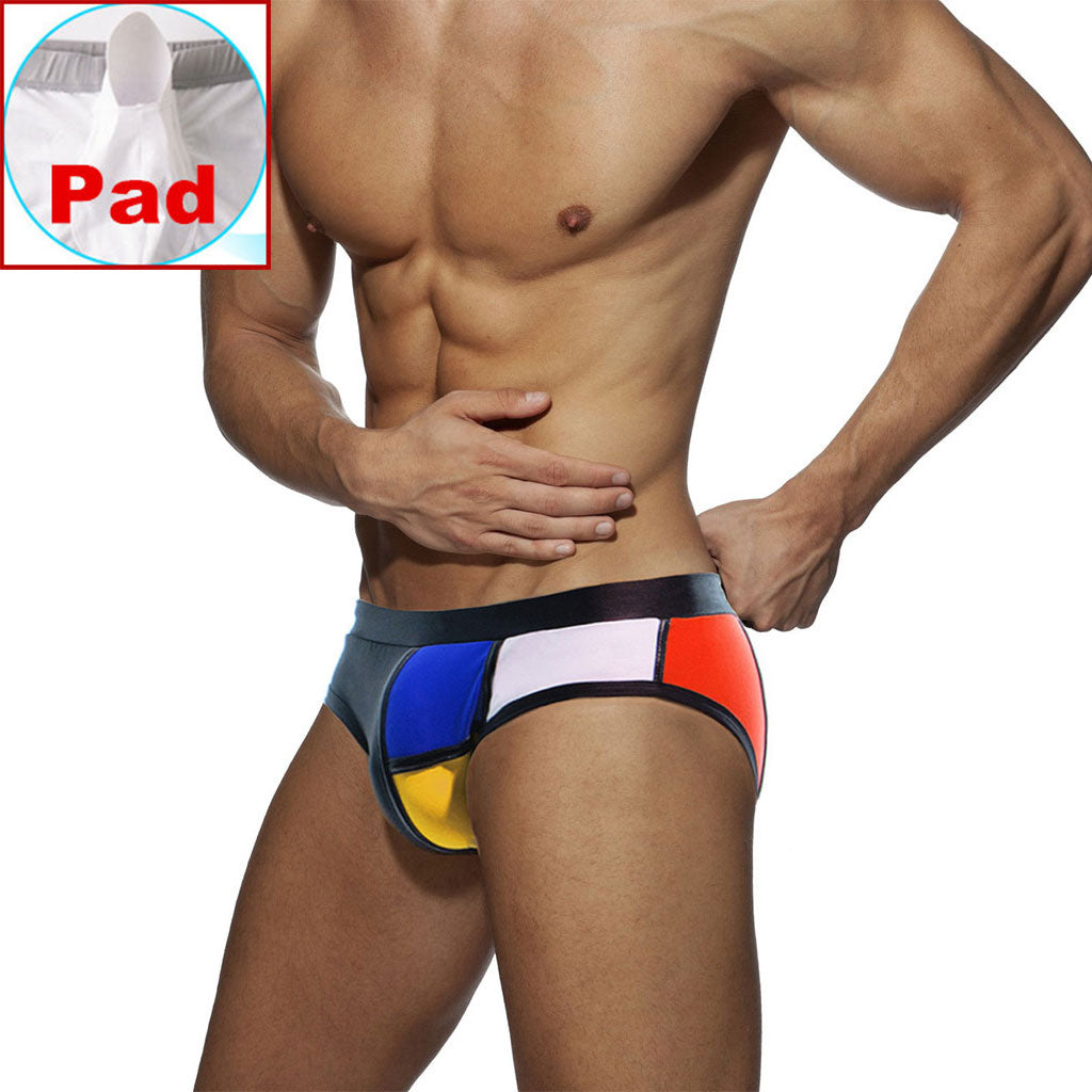 Patchwork Men's Low Waist Swim Brief Men Brief With Pad