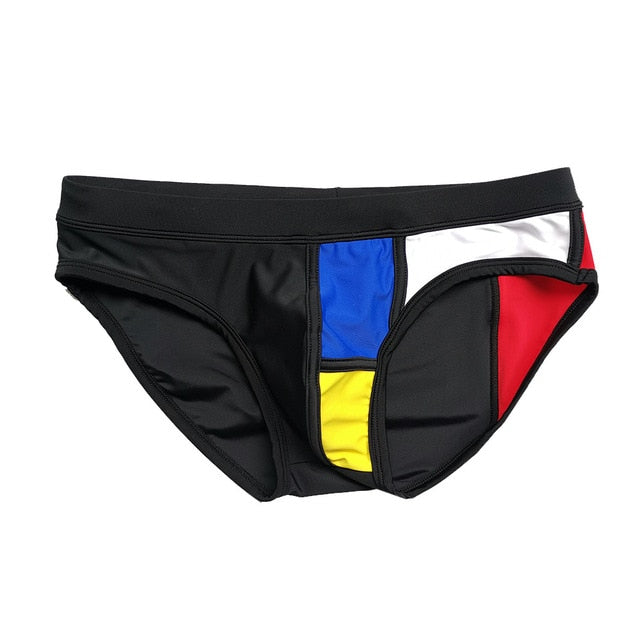 Patchwork Men's Low Waist Swim Brief Men Brief With Pad