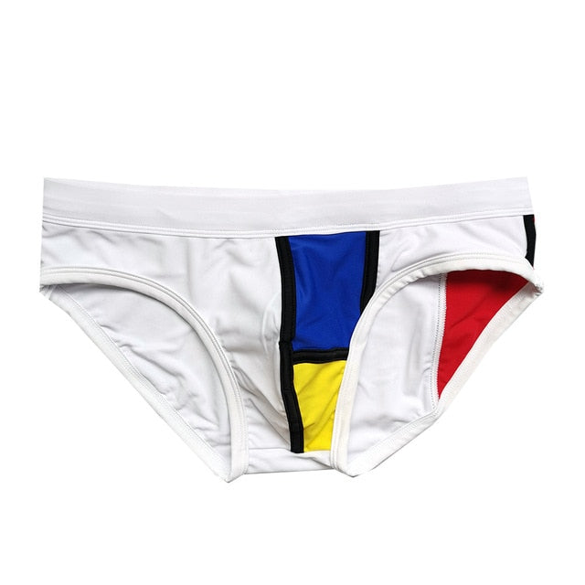 Patchwork Men's Low Waist Swim Brief Men Brief With Pad