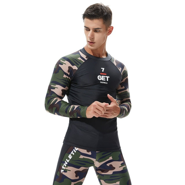 SEOBEAN TAUWELL Men's Long Sleeve Rash Guard Swimwear Surfing Shirt (Camo)