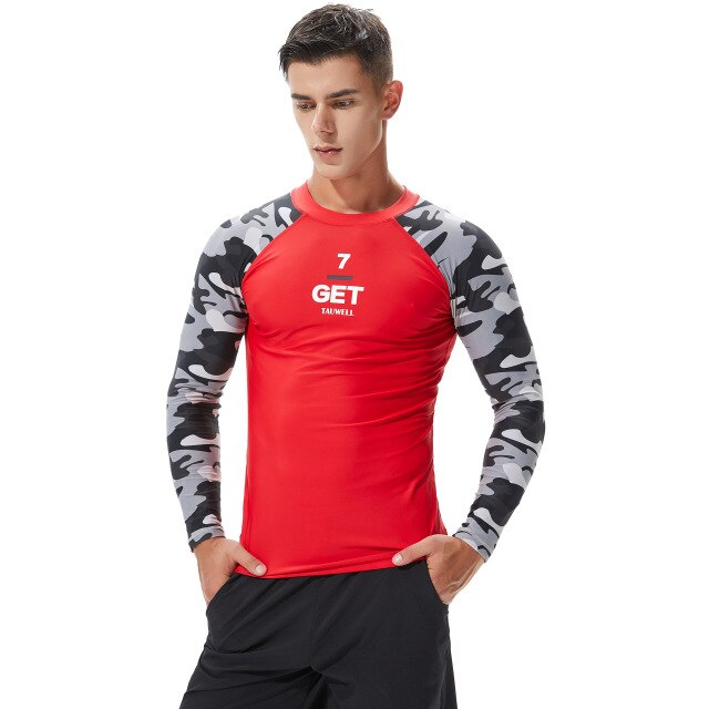SEOBEAN TAUWELL Men's Long Sleeve Rash Guard Swimwear Surfing Shirt (Camo)
