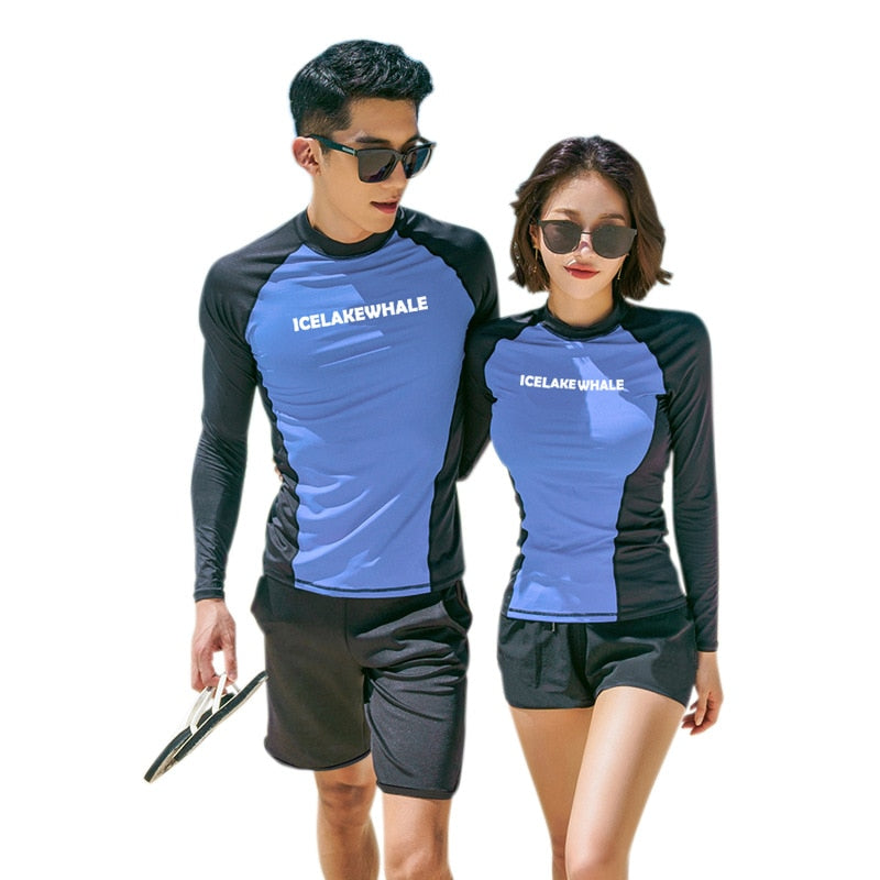 Men's Women's 2 Piece Long Sleeve Rash Guard & Padded Swim Shorts (Top and Bottom)