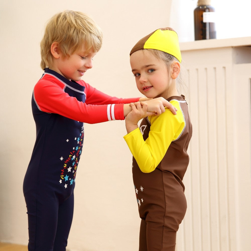 Kids UPF50+ One-piece Rash Guard / Swimsuit with Swim Cap