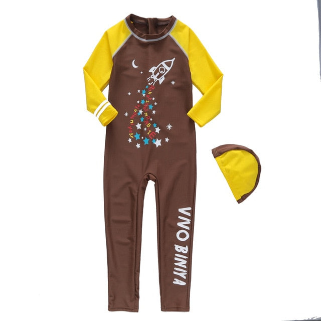 Kids UPF50+ One-piece Rash Guard / Swimsuit with Swim Cap