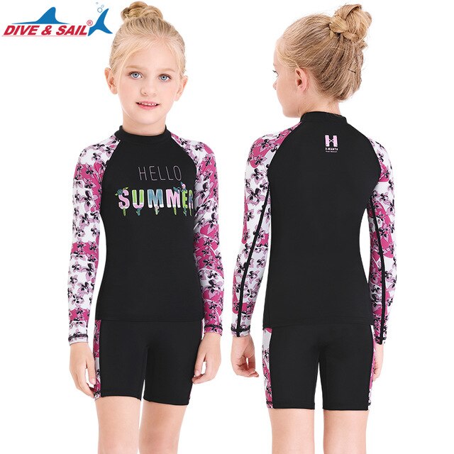 Girls Two Piece Long Sleeve Rash Guard Set