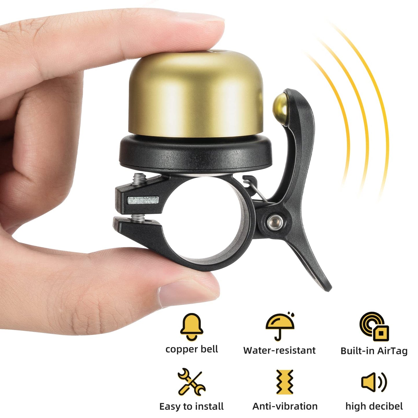 ROCKBROS Hidden AirTag Bike Bell, Anti-Theft GPS Tracker for 0.87"/22.2mm, 1"/25.4mm, 1.25"/31.8mm Handlebars