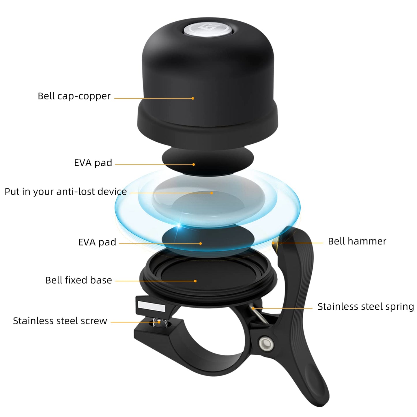 ROCKBROS Hidden AirTag Bike Bell, Anti-Theft GPS Tracker for 0.87"/22.2mm, 1"/25.4mm, 1.25"/31.8mm Handlebars