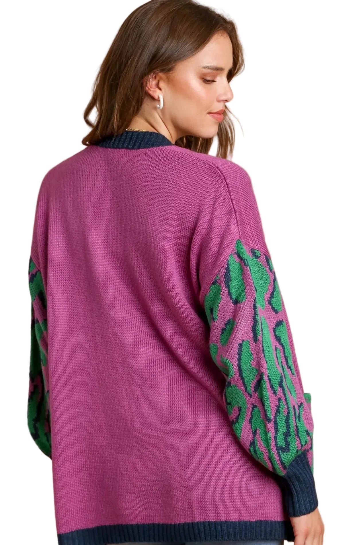 Animal Print Open Front Sweater Cardigan