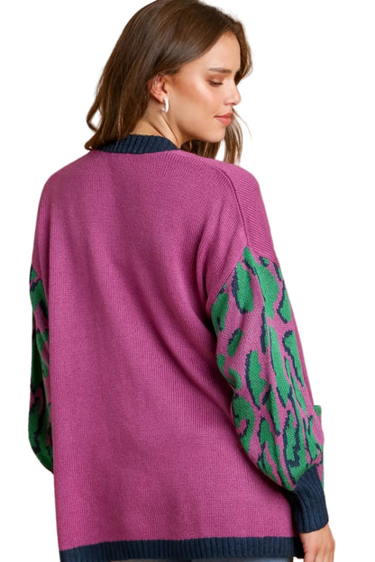 Animal Print Open Front Sweater Cardigan
