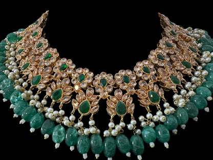 BR500 Kafiya bridal set in golden / champagne  stones and green beads ( READY TO SHIP )