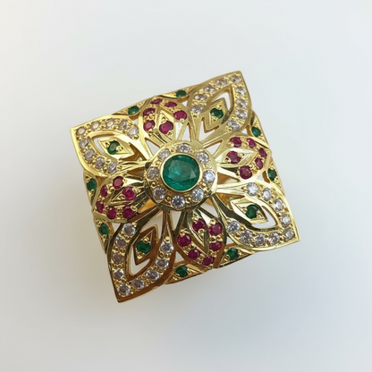 Ruby emerald gold plated silver ring ( READY TO SHIP )