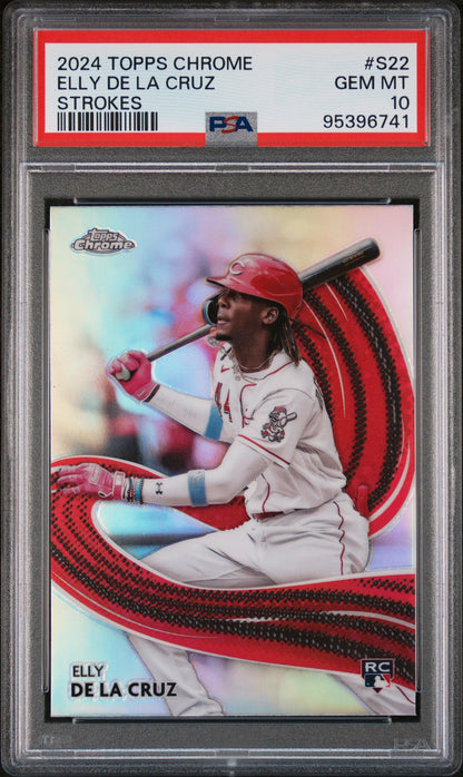 Graded 2024 Topps Chrome Elly De La Cruz #S22 Strokes Rookie RC Baseball Card PSA 10 Gem Mint