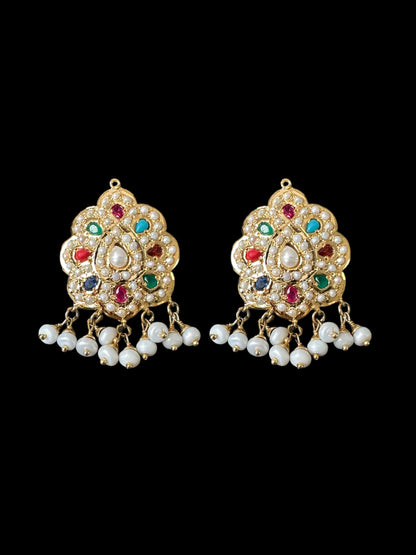 Navratan pendant set in gold plated silver ( READY TO SHIP )