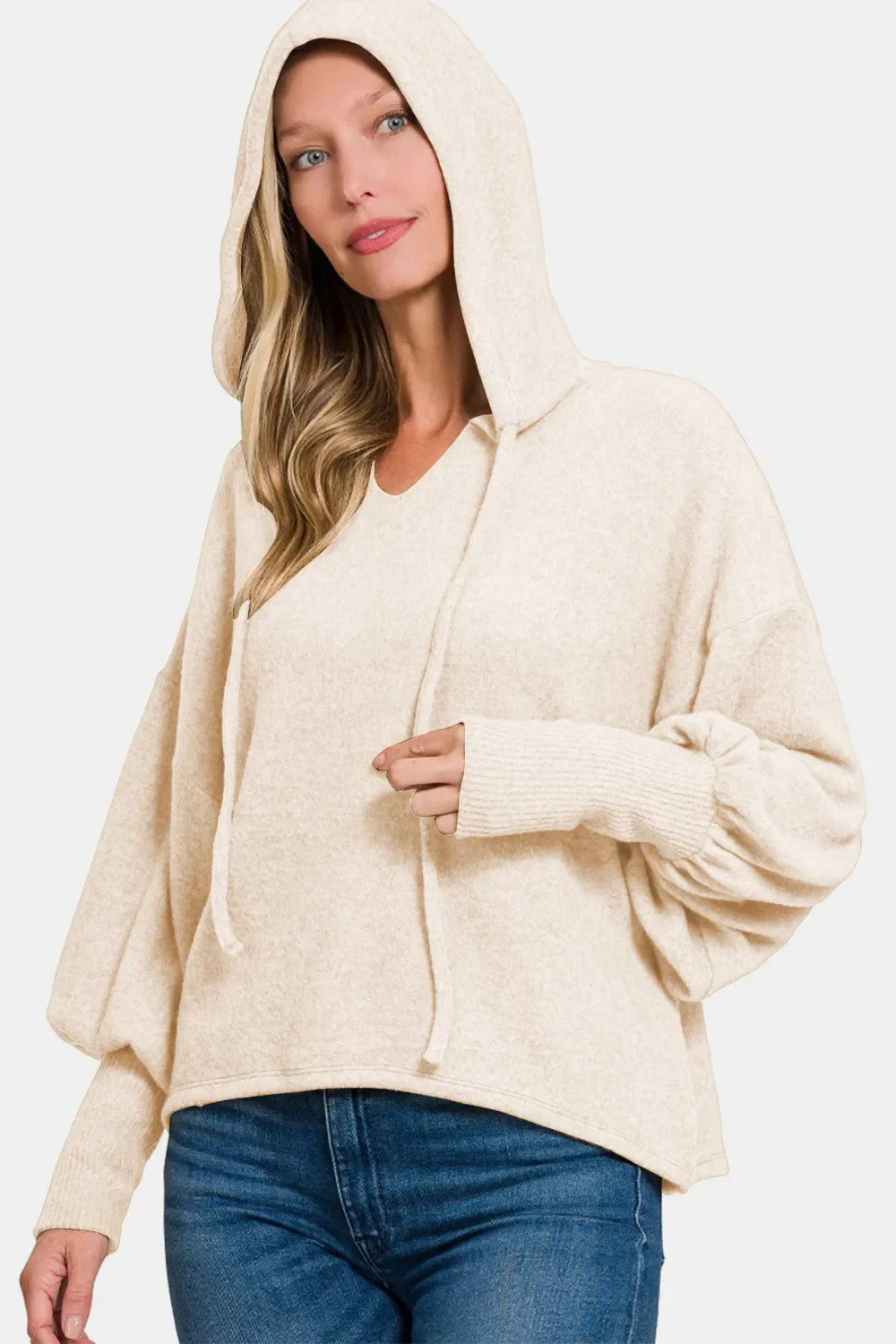 Garden Naked Brushed Hacci Drop Shoulder Cropped Hoodie