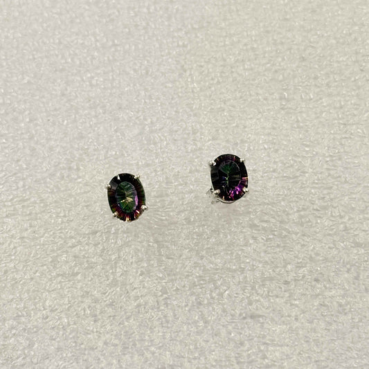 Sterling Silver Oval Mystic Topaz Post Earrings
