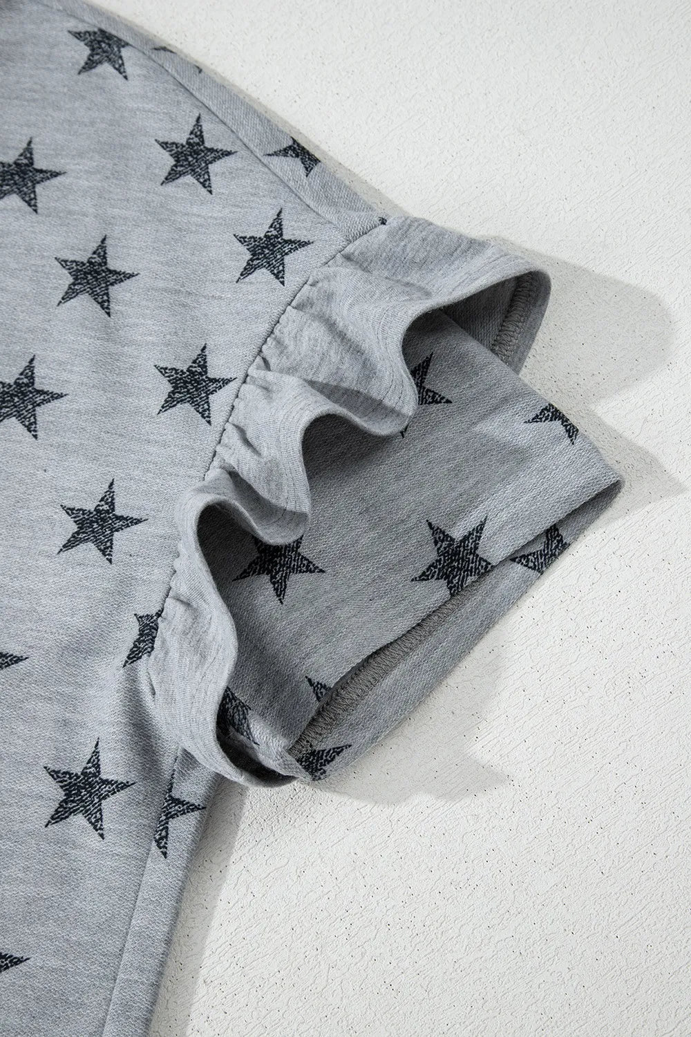 Star Print Tiered Ruffled Sleeve Crew Neck T Shirt