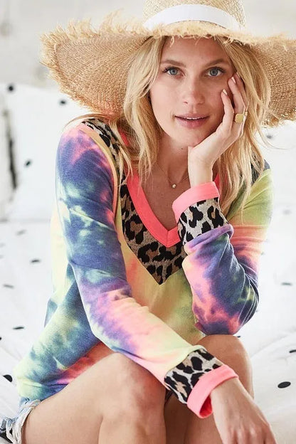 BiBi Tie Dye Terry V-Neck Top | Sybaritic Boutique