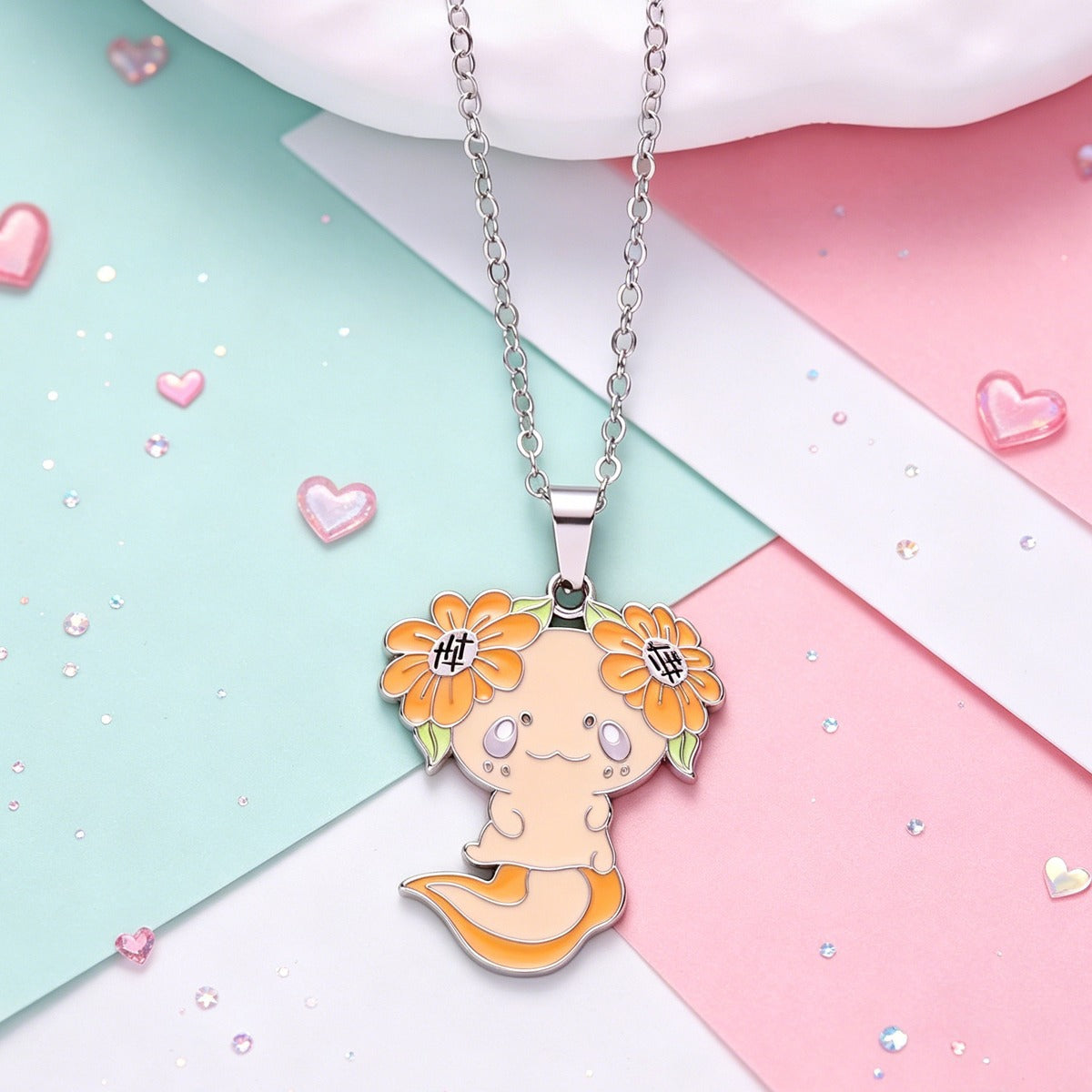 Cute Enamel Axolotl Pendant Necklace