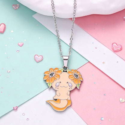 Cute Enamel Axolotl Pendant Necklace