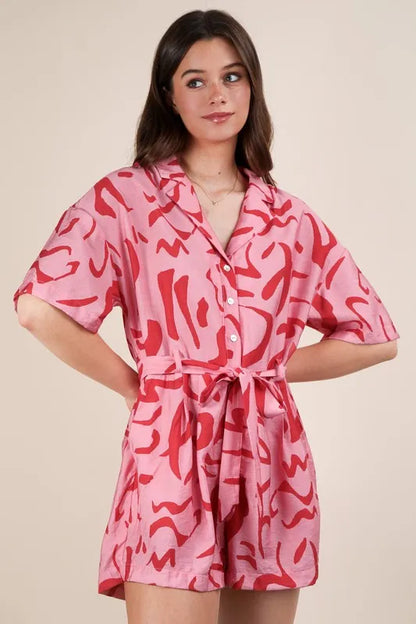 VERY J Oversized Printed Button Down Resort Romper