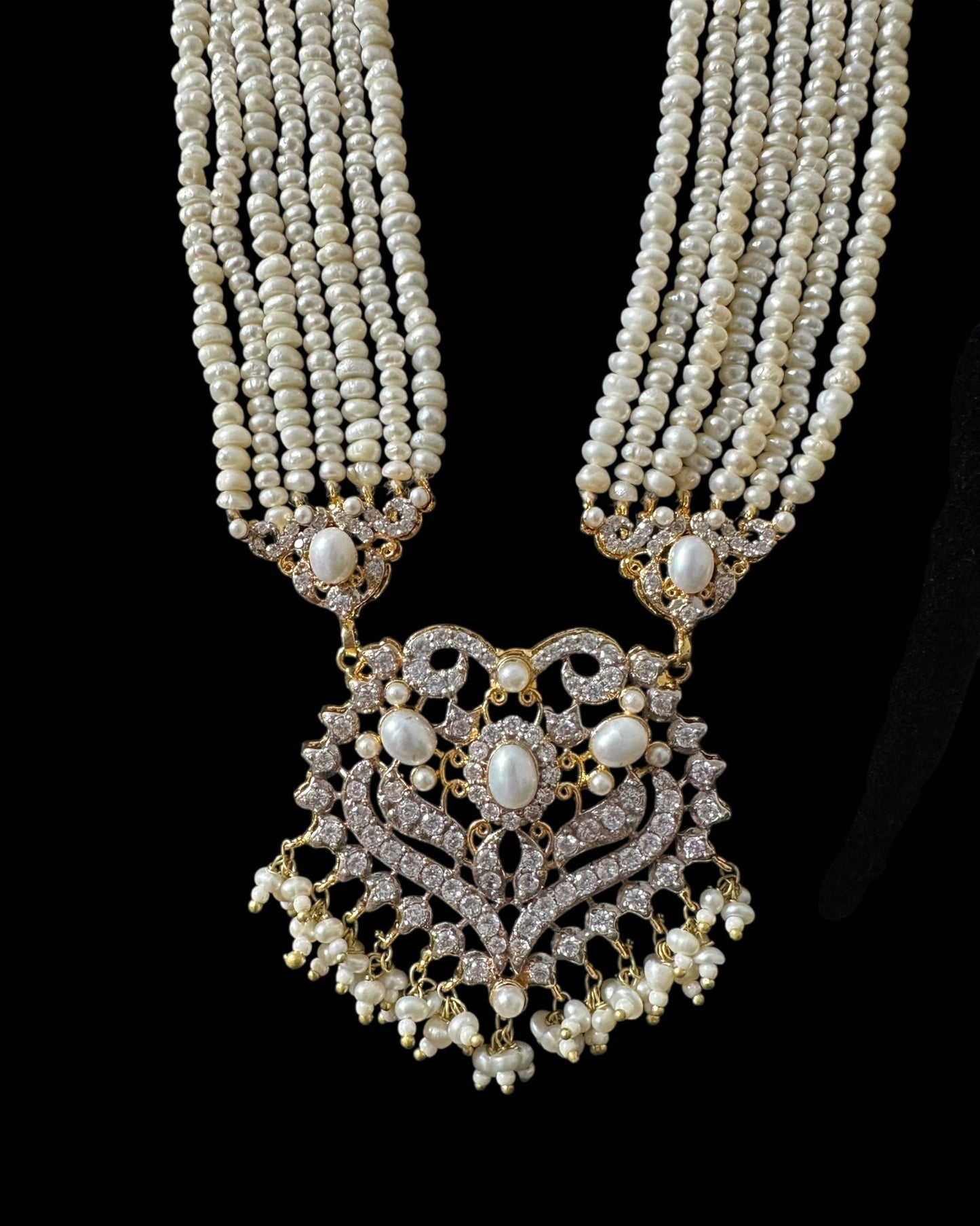 BR464 RAABYA fresh water pearl bridal choker Rani haar set with earrings tika ( READY TO SHIP )
