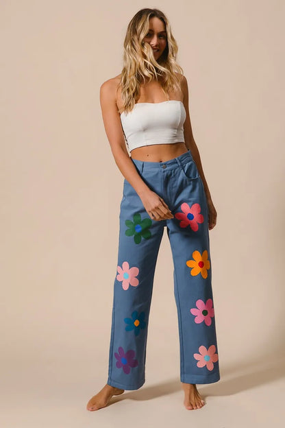 BiBi Flower Print Straight Legs Pants