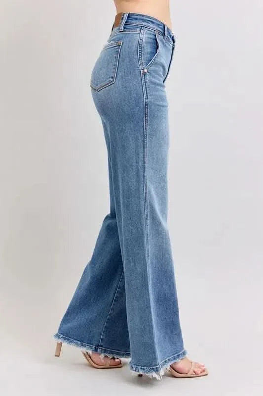 Judy Blue Raw Hem Wide Leg Jeans