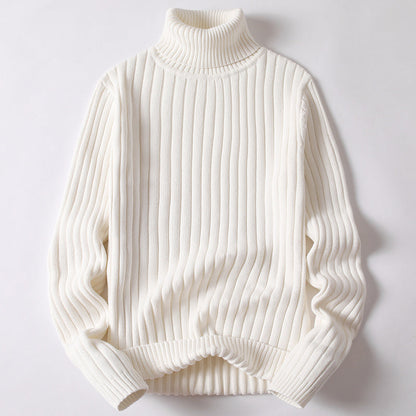 Ribbed Turtleneck Sweater - Blue Knit Slim Fit Winter Pullover