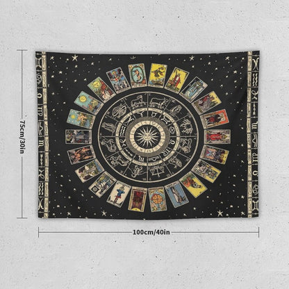 Wheel of The Zodiac, Astrology Chart And The Major Arcana Tarot Tapestry