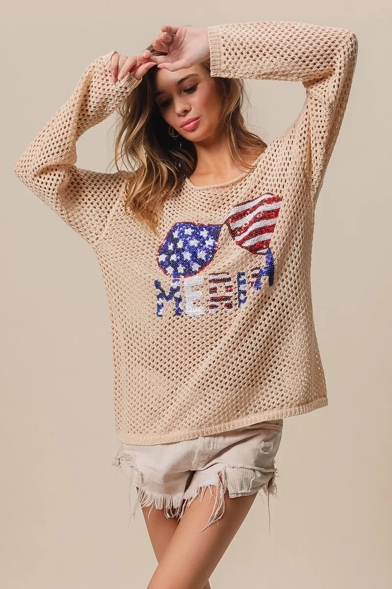 BiBi Sequin American Flag Sunglasses Knit