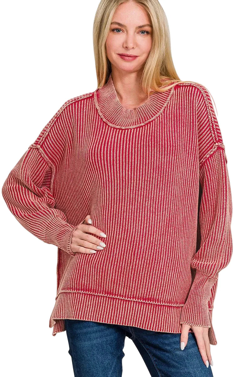 Washed Side Slit Oversized Sweater