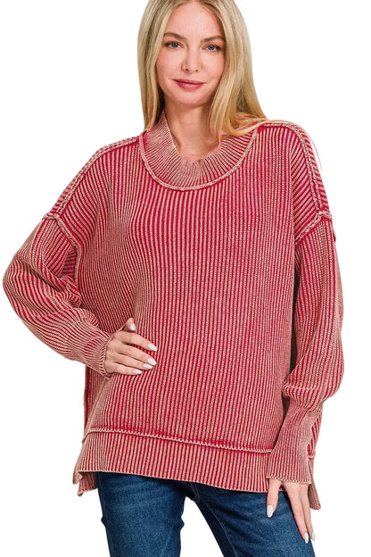 Washed Side Slit Oversized Sweater