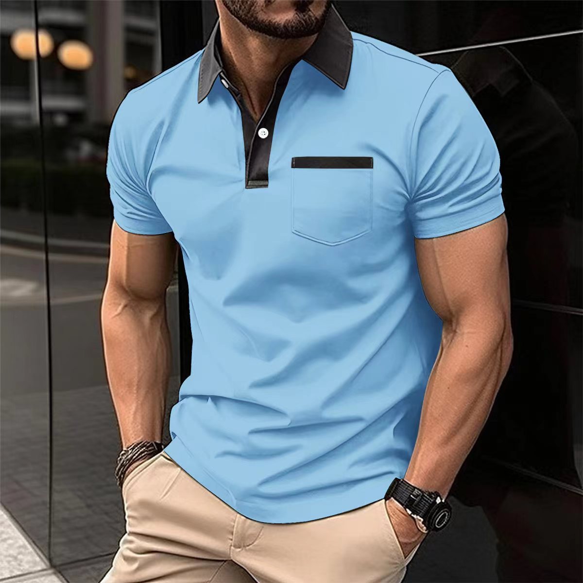 Men's Cotton Blend Polo Shirt - Slim Fit Lapel Collar Short Sleeve